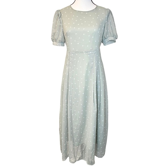Dazy Dresses & Skirts - Dazy Soft Sage Green Polka Dot Puff Sleeve Maxi Dress Cottagecore Boho Women's S